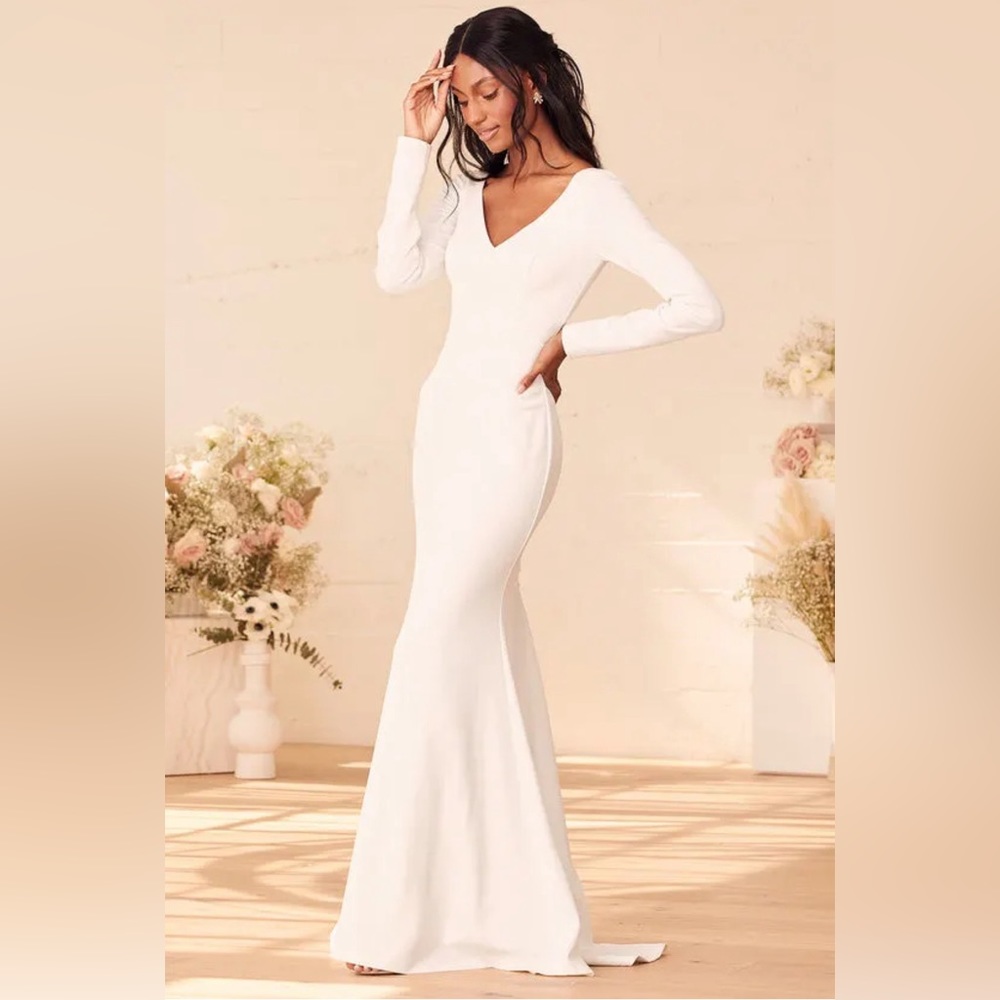 Lulus Feeling of Forever White Long Sleeve Mermaid Maxi Dress